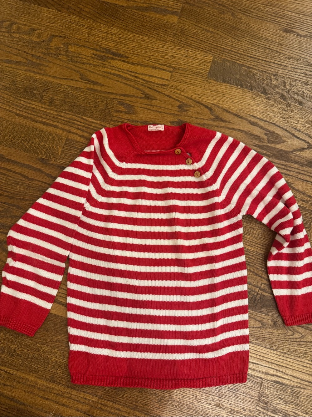Kids Red & White Striped Button-Shoulder Sweater